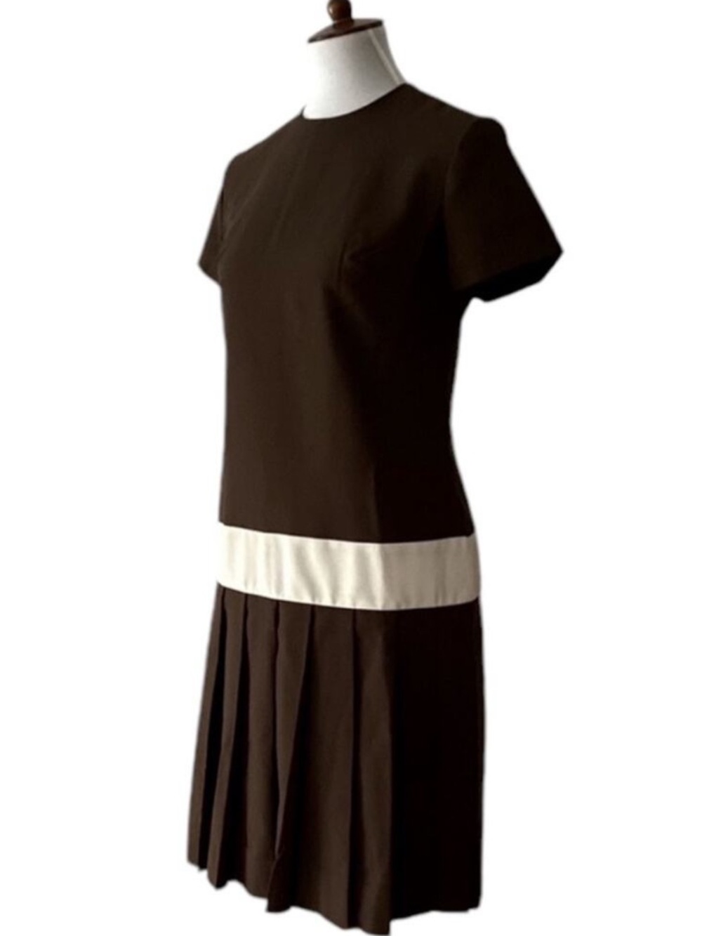 Vintage Womens Dress Small Minimalist Fall 60s Retro Pleated Mod Drop waist MCM